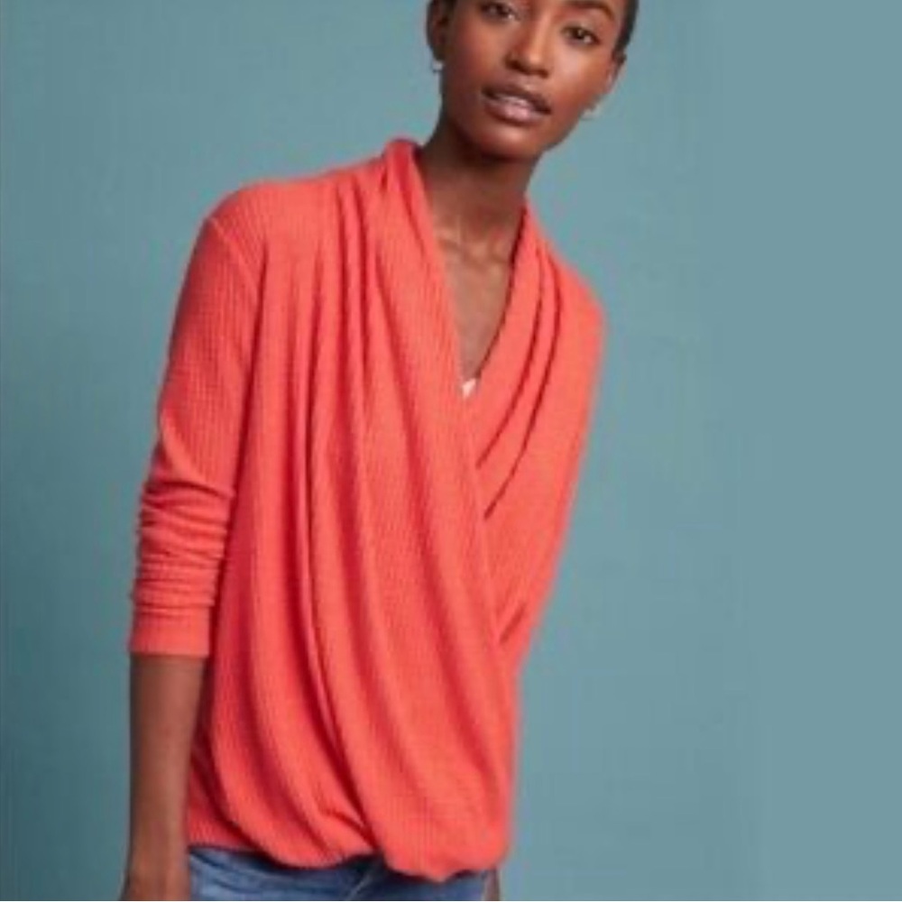 Akemi + kin coral waffle knit drapey wrap pullover sweater